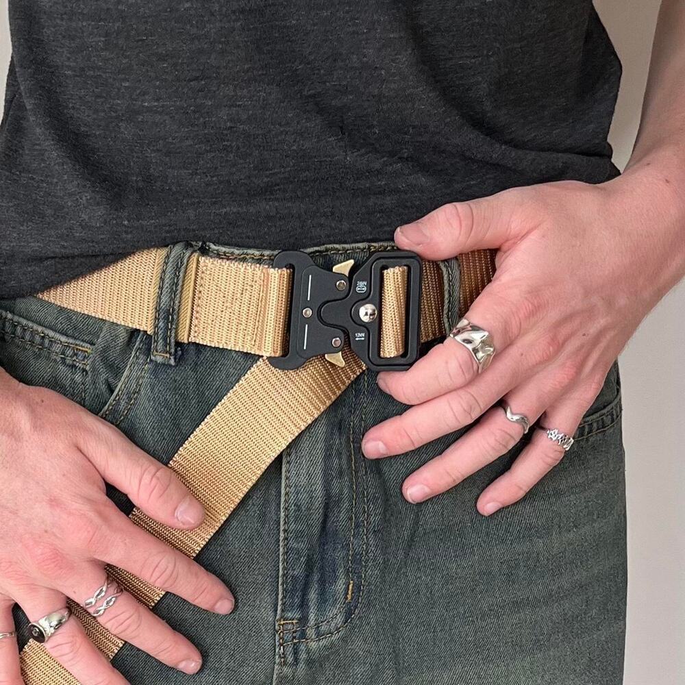 Y2k tan tactical military unique buckle design belt